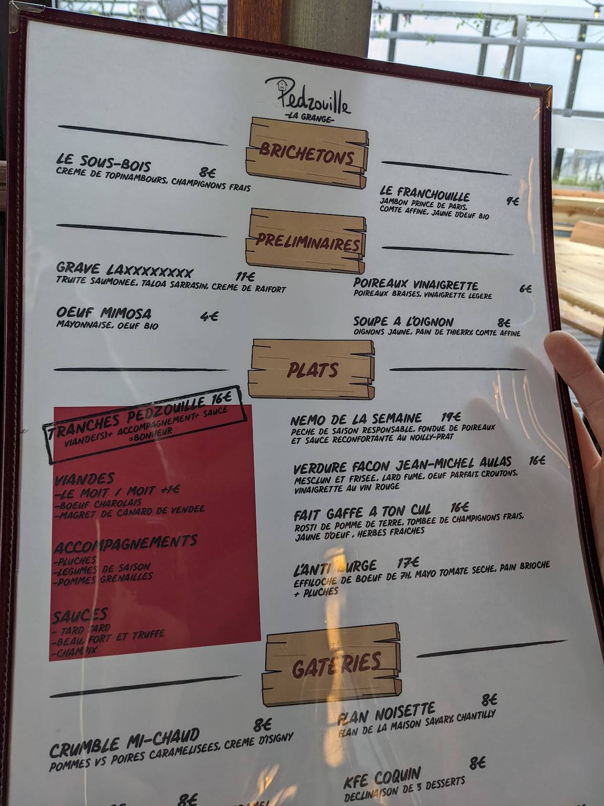 Pedzouille La Grange Menu
