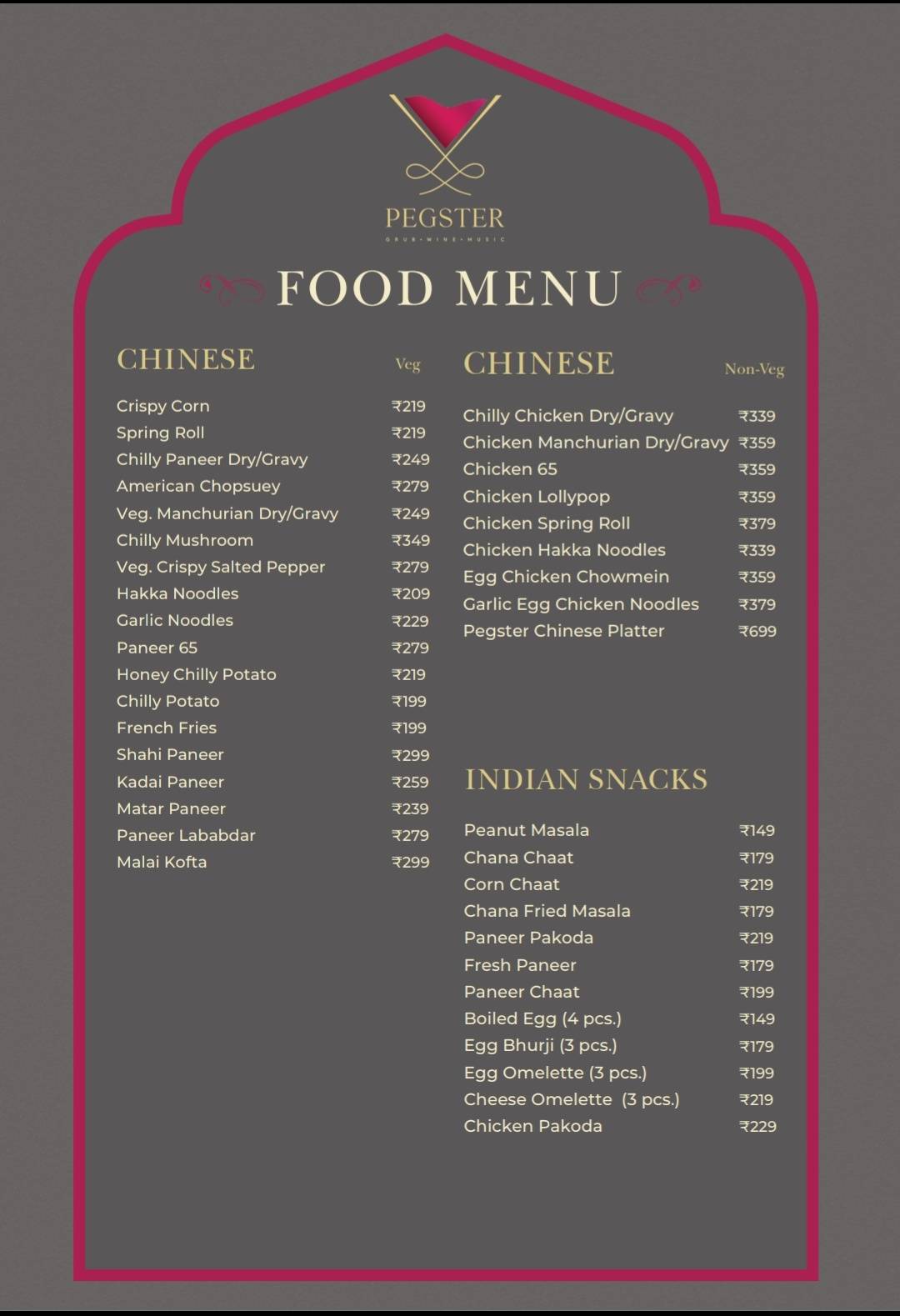 Pegster menu