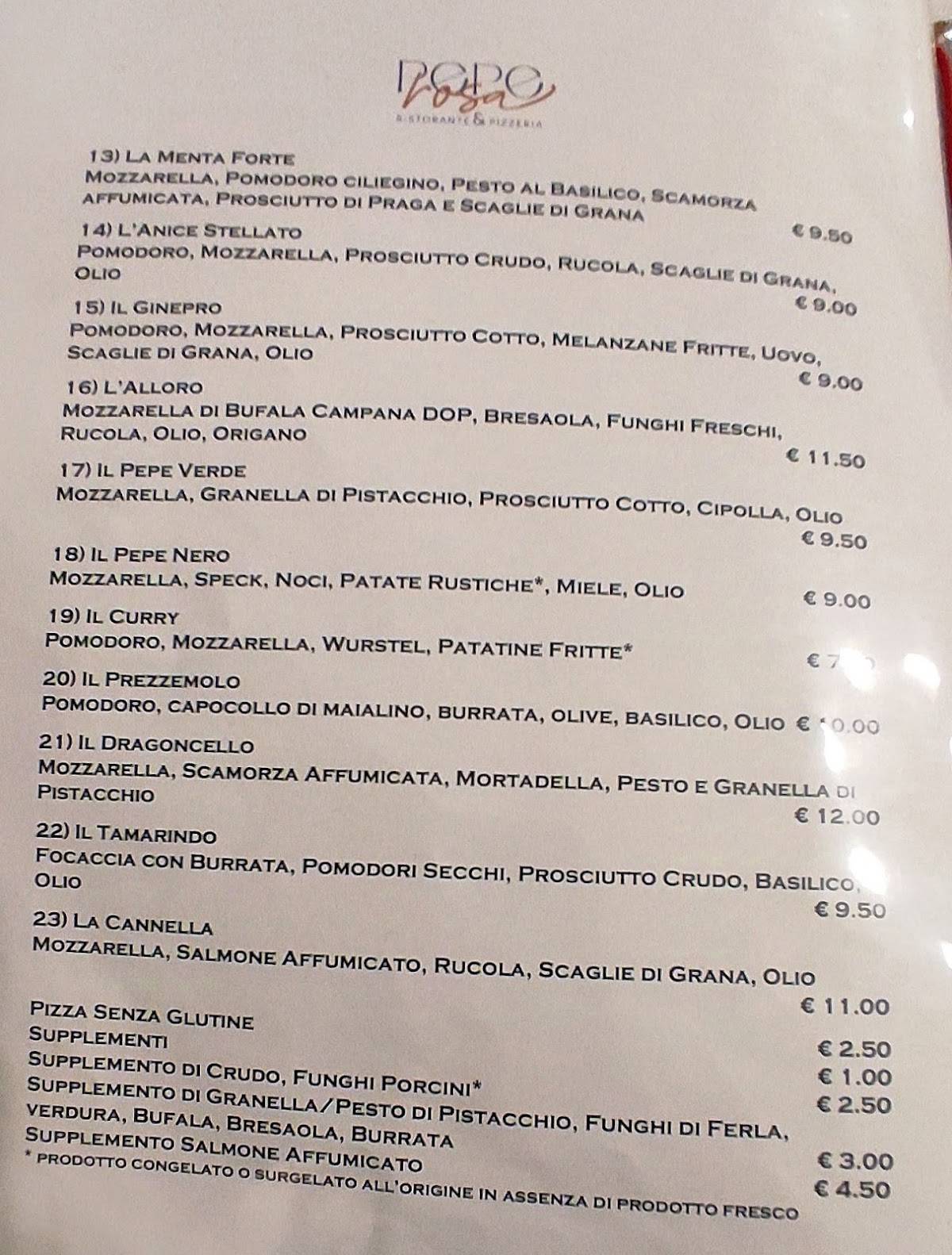Pepe Rosa menu