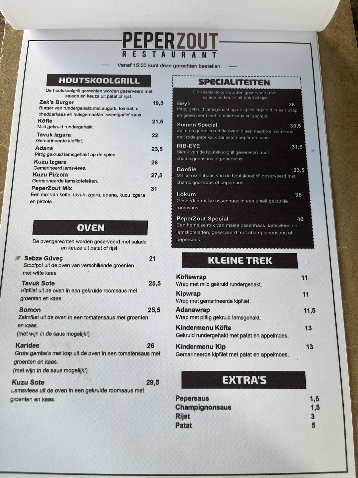 Menu de PeperZout HAARLEM Turks Mediterraans Restaurant