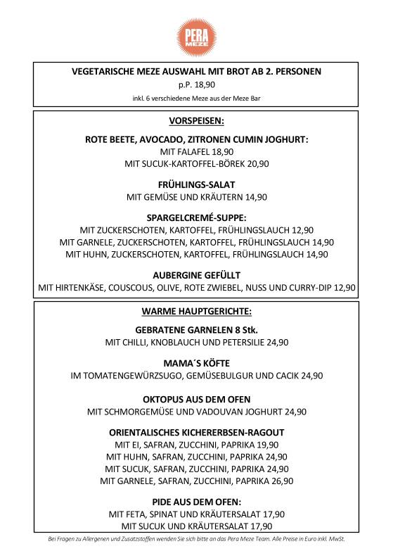 Menu de Pera Meze