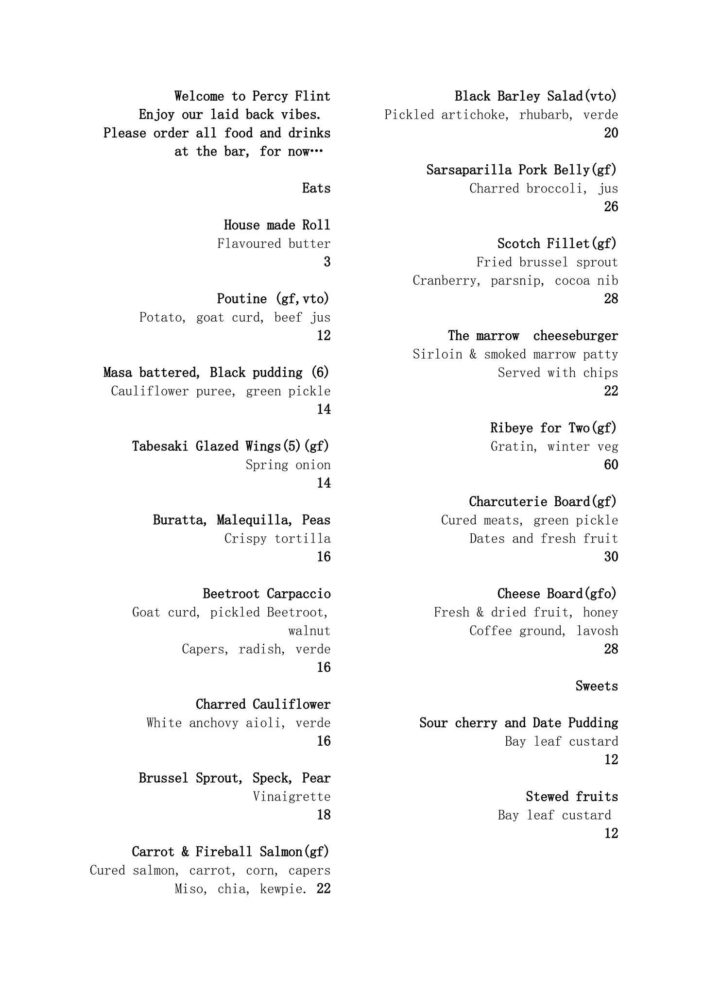 Menu at Percy Flint pub & bar, South Fremantle