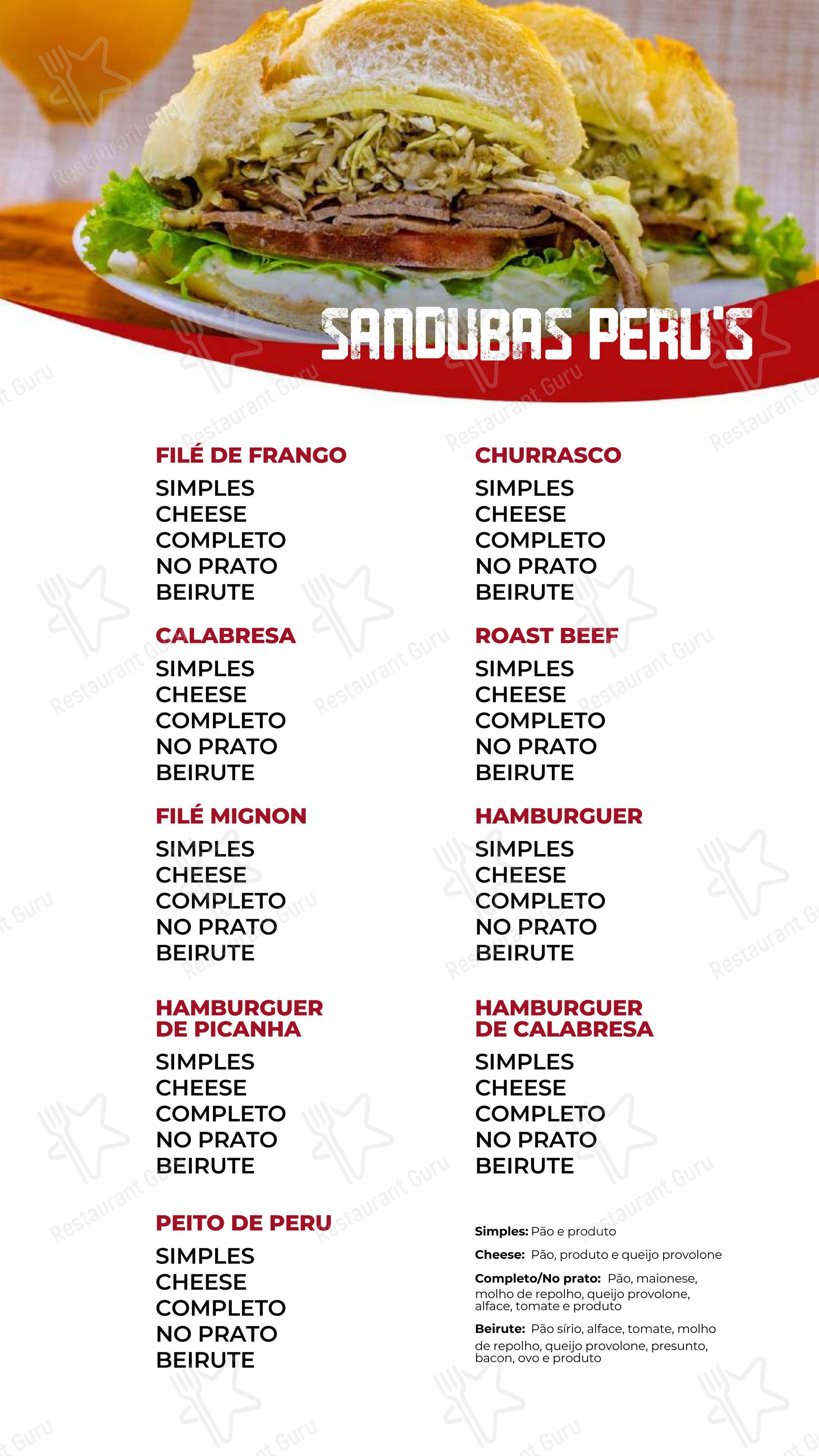 Menu para Restaurante, Churrascaria por Kilo e Lanchonete - Peru's Sandubas restaurante