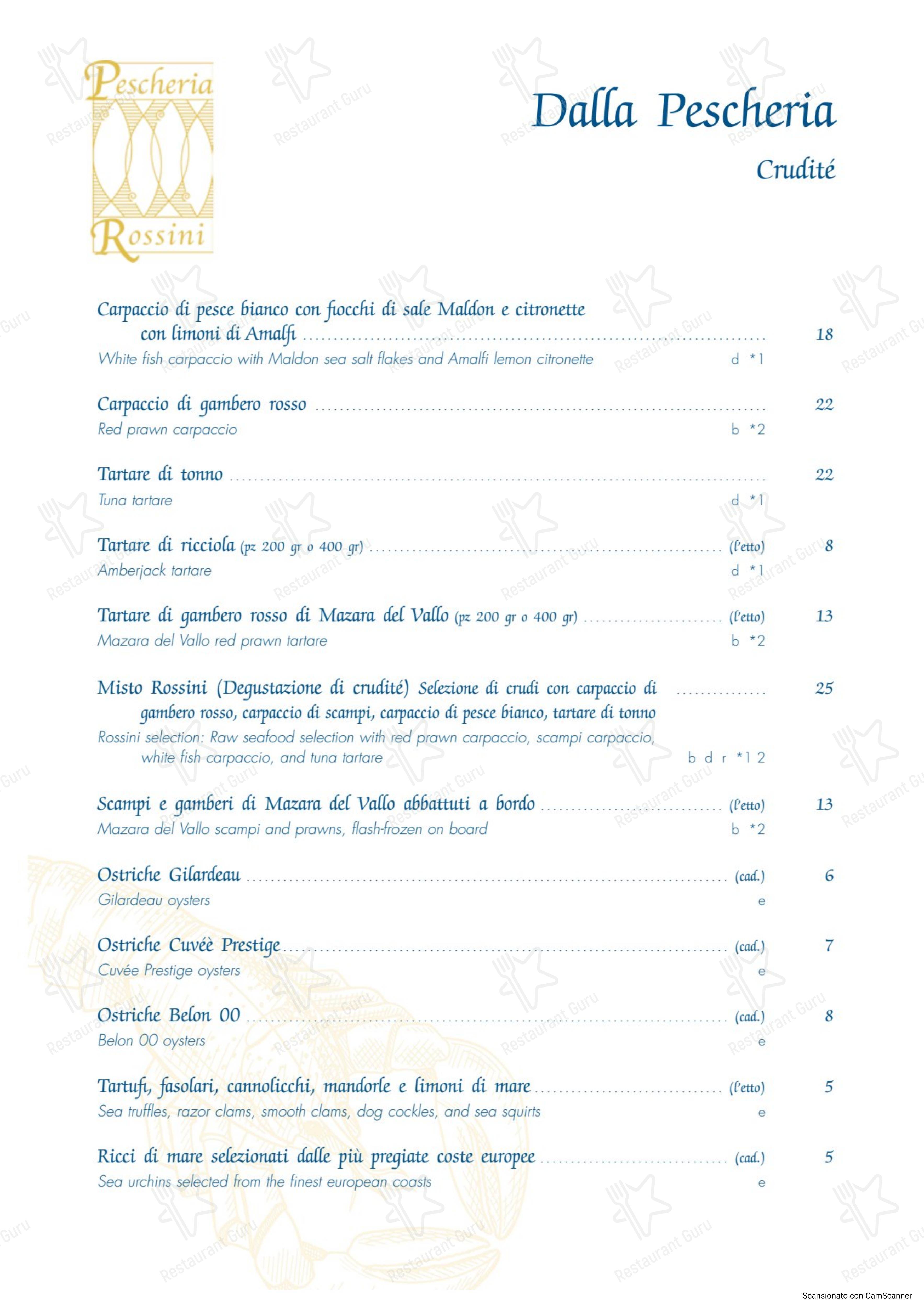 Menu pour Pescheria Rossini - Menu