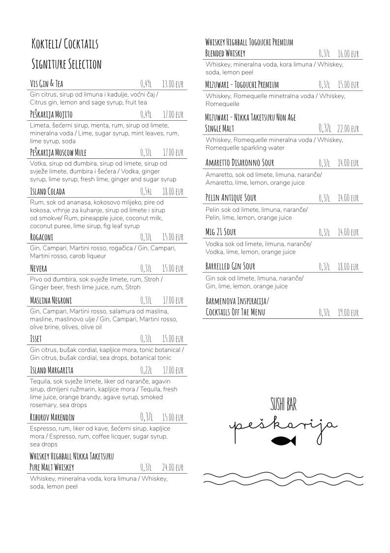 Menu di Peškarija Sushi Bar 
