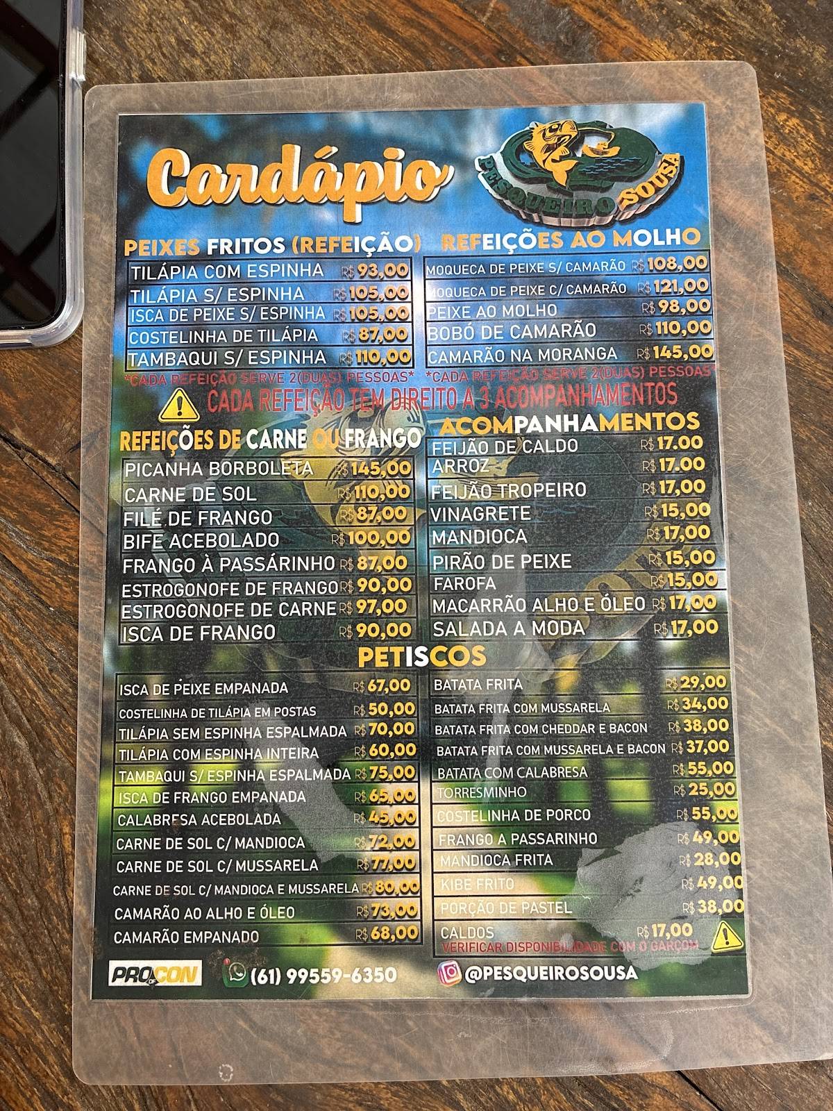 Pesqueiro Sousa Pesca Esportiva cardápio