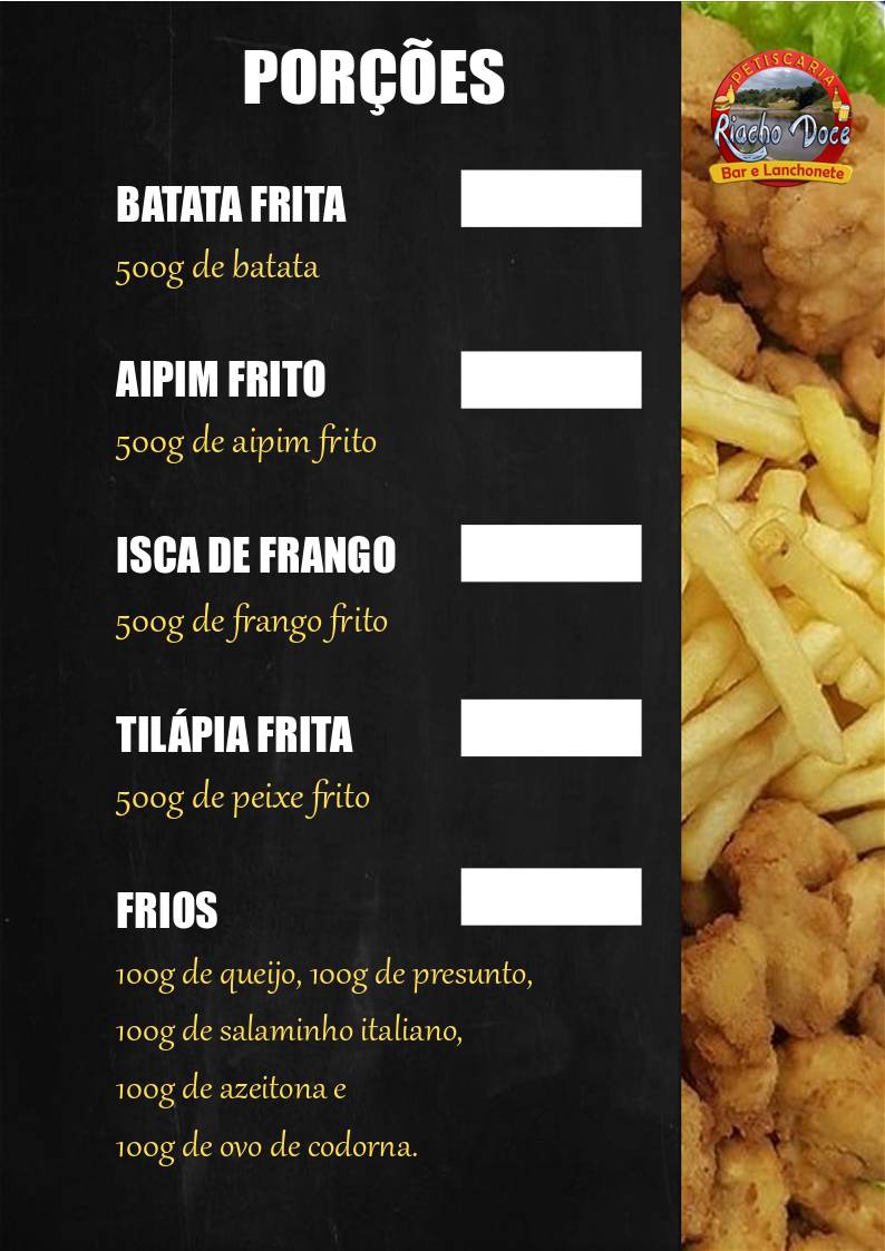 Petiscaria Riacho Doce cardápio