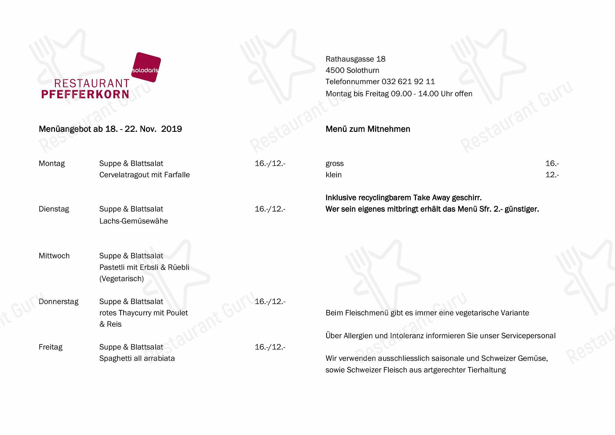 Wine Menu per Pfefferkorn in Soletta