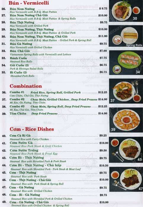 Pho Tau Bay menu