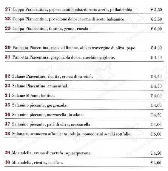 Menu di Piadineria Artigianale Pascoli 