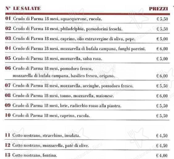 Menu di Piadineria Artigianale Pascoli 