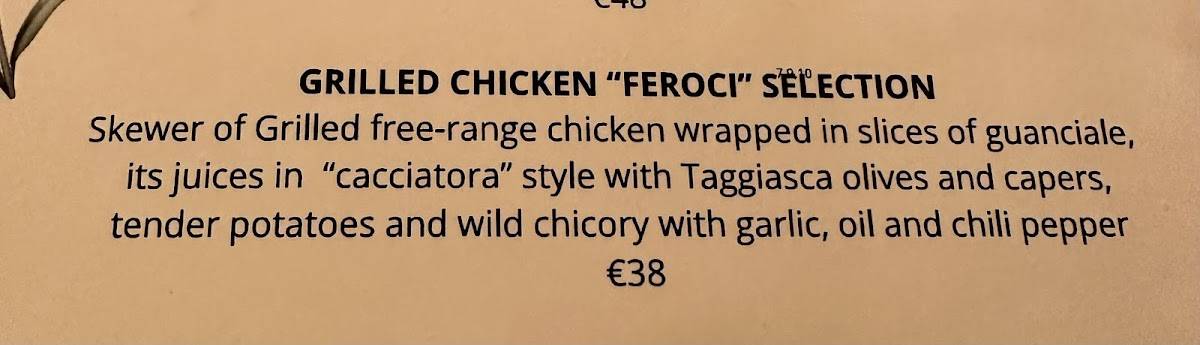 Menu di Pianostrada 