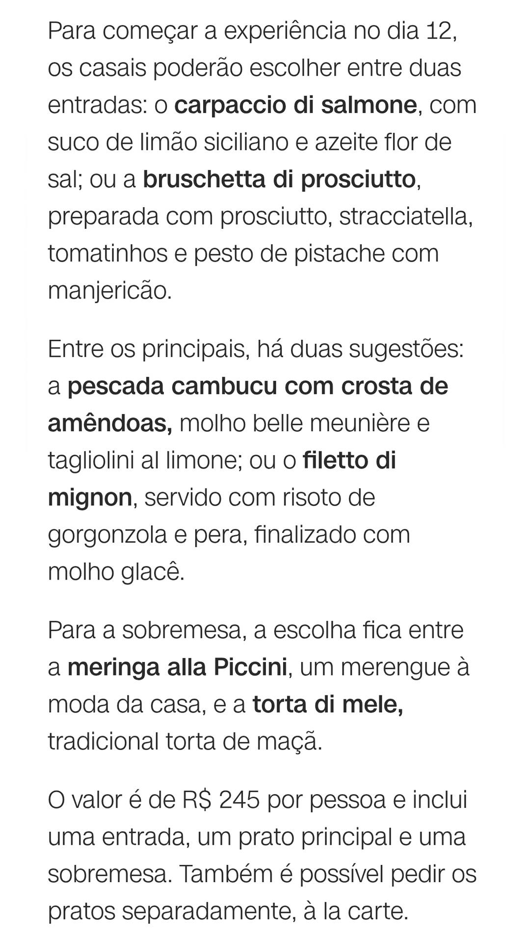 Piccini Cucina cardápio