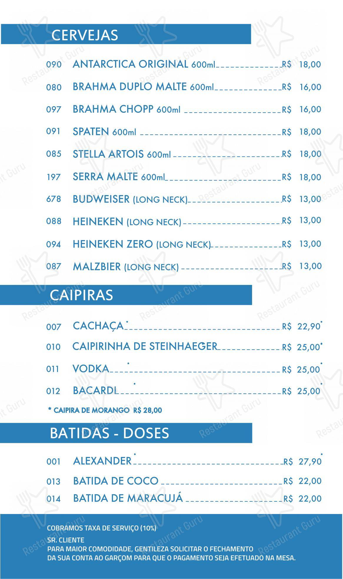Pilequinho Restaurante em Matinhos - Menu