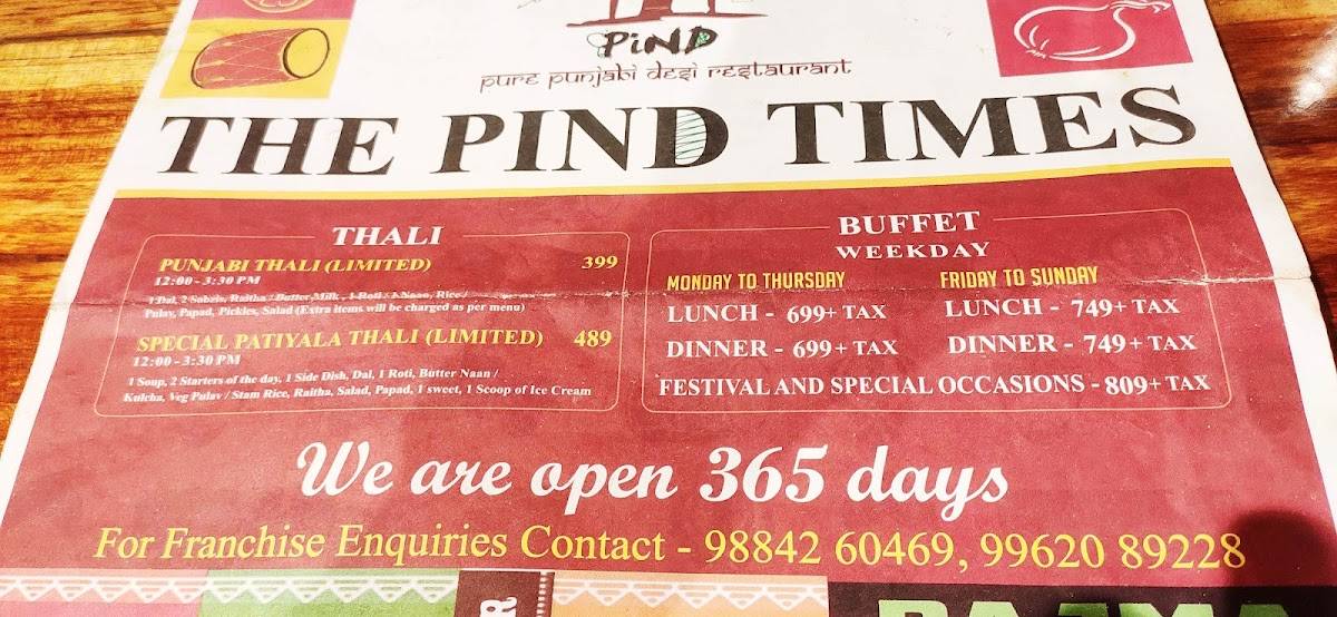Pind Restaurant menu