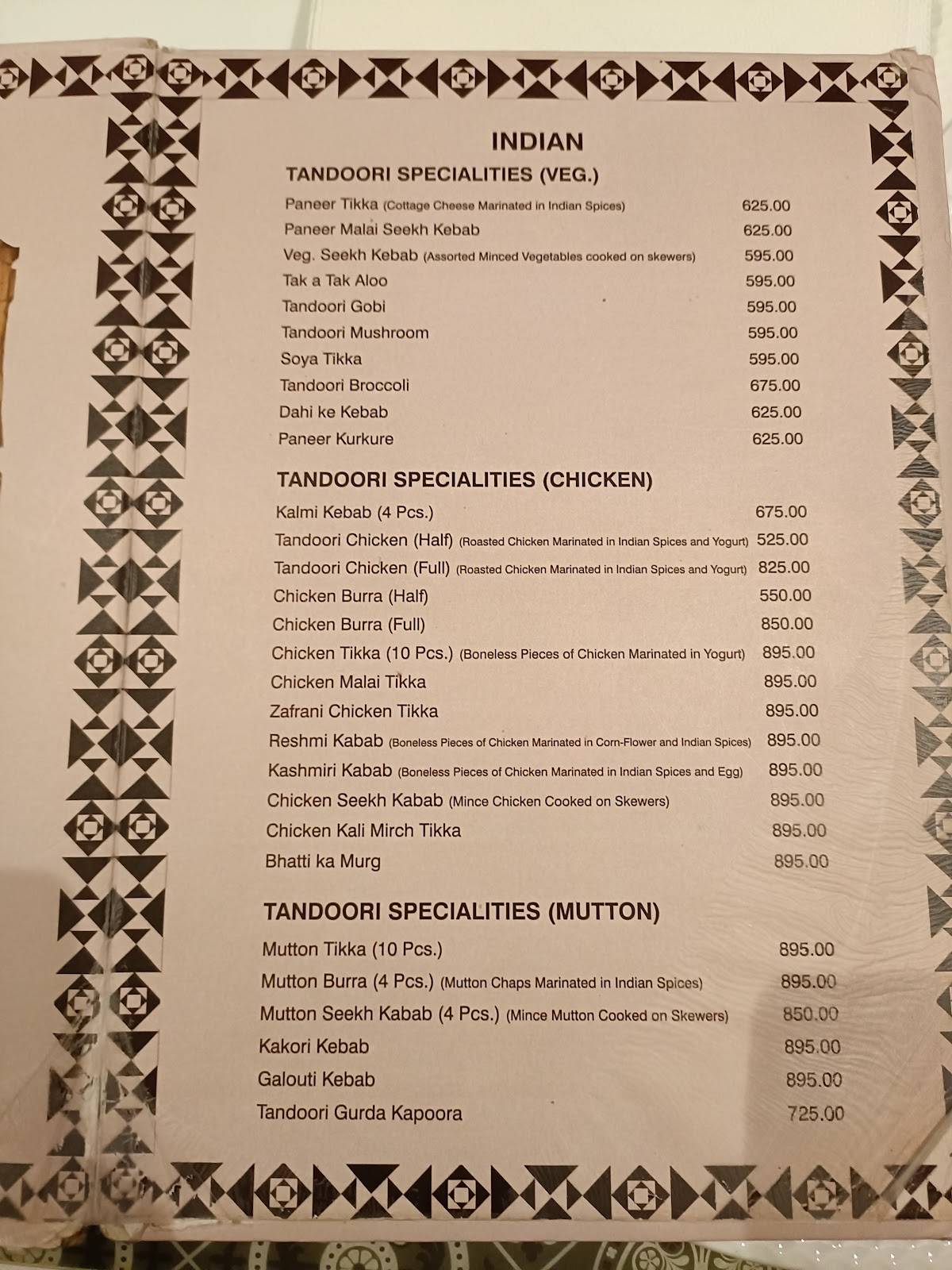 Pindi Restaurant Delhi menu