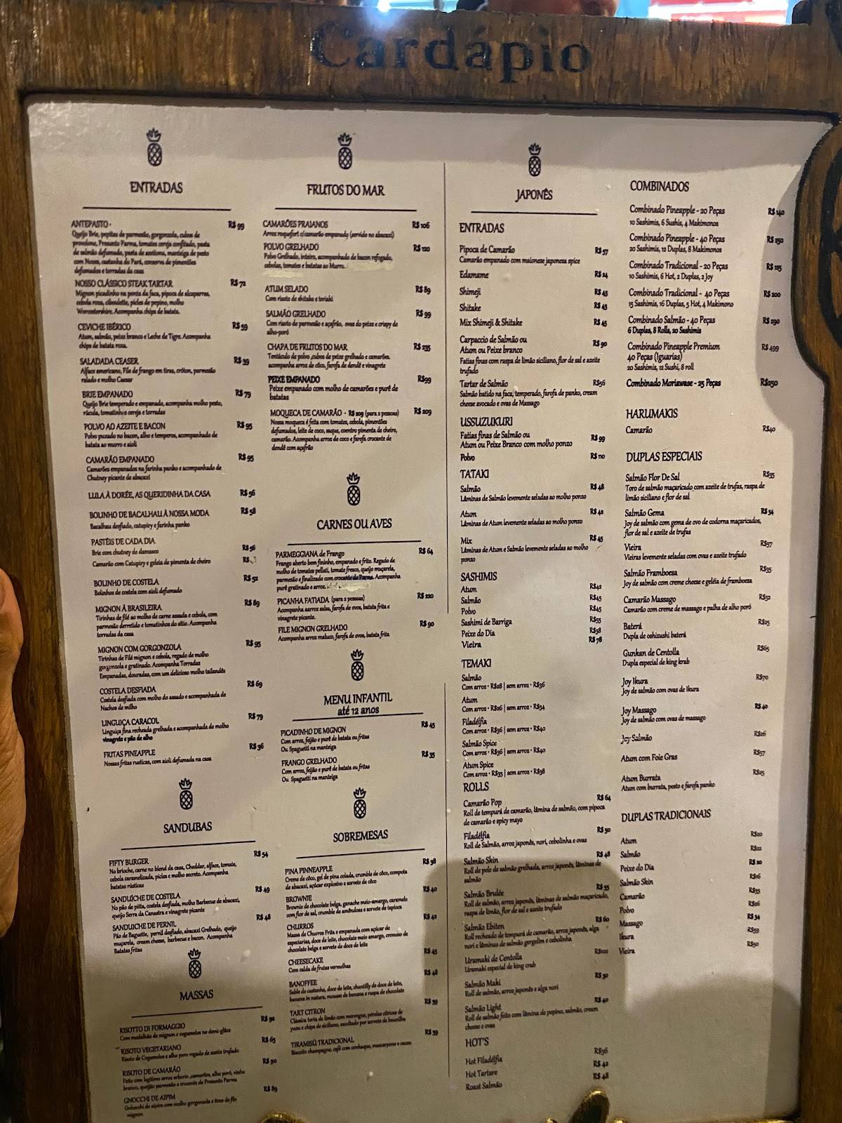 Pineapple Restaurante cardápio