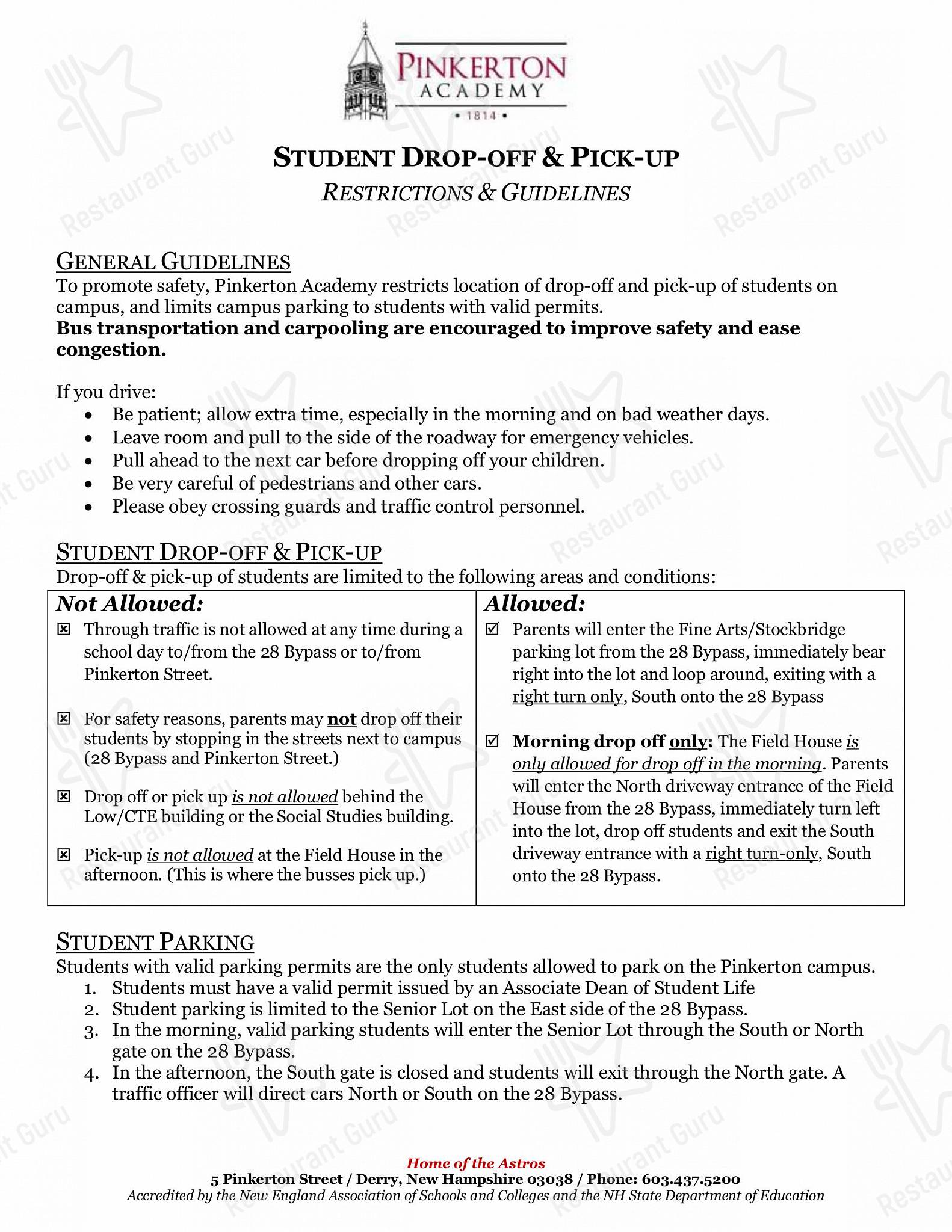 Menu at Pinkerton Academy's Astro Cafe Derry NH, Derry