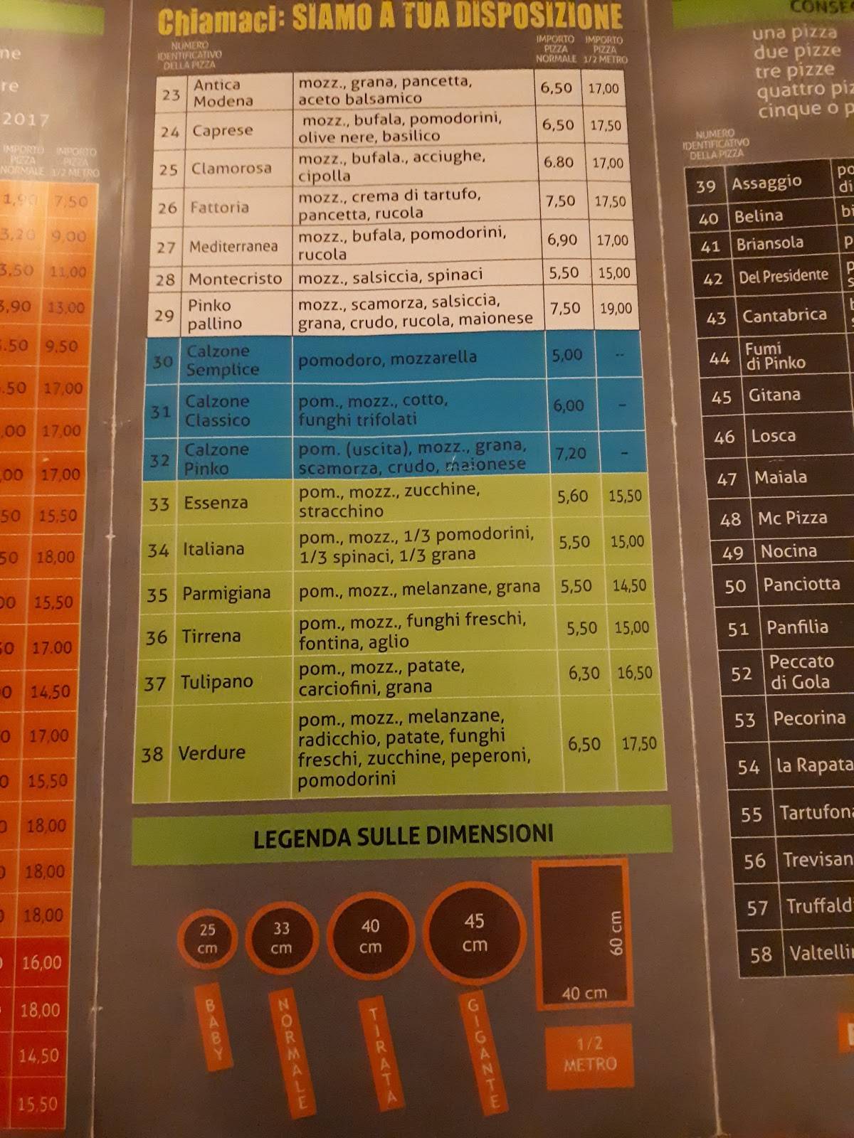 Menu di Pinko Pallino - Pizzeria d'Asporto e a Domicilio San Giovanni in P. 