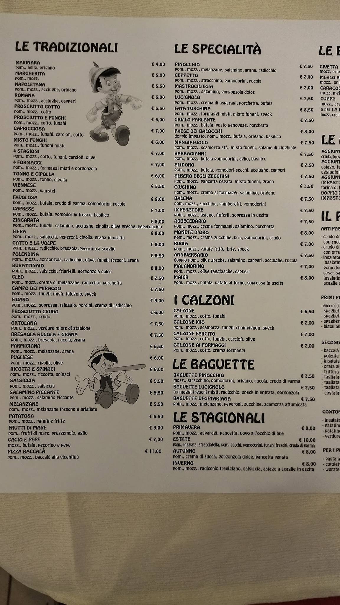Menu di Pinocchio 