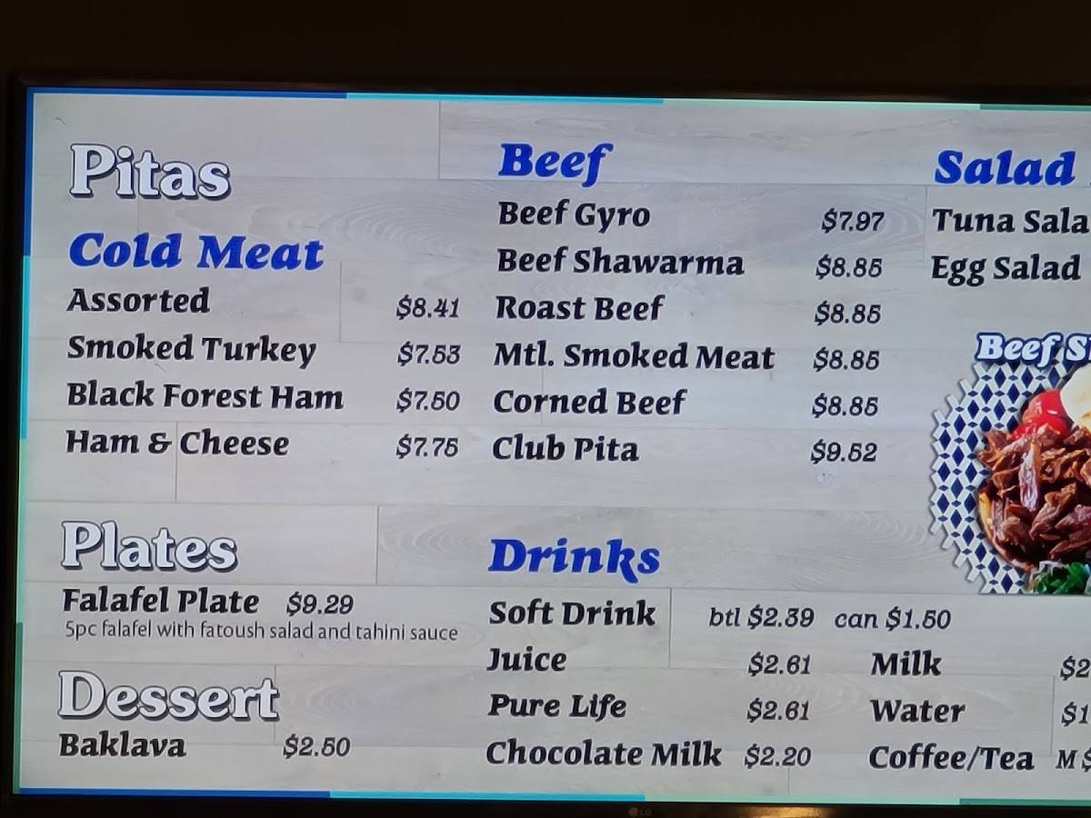Menu at Pita Deli restaurant, Oshawa, Ritson Rd N