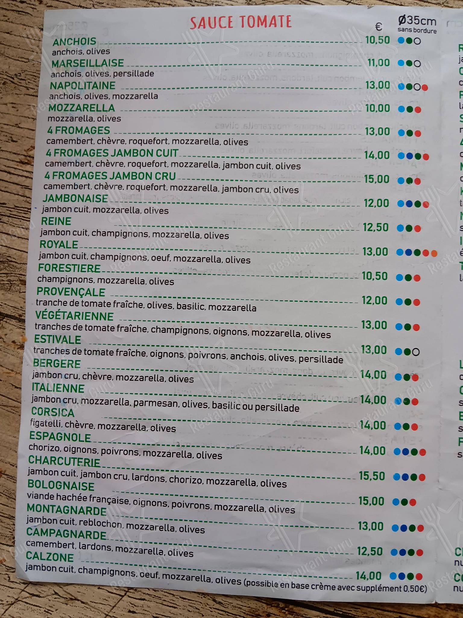 Menu de PIZ PIZZA Camion au Feu de Bois Rocbaron
