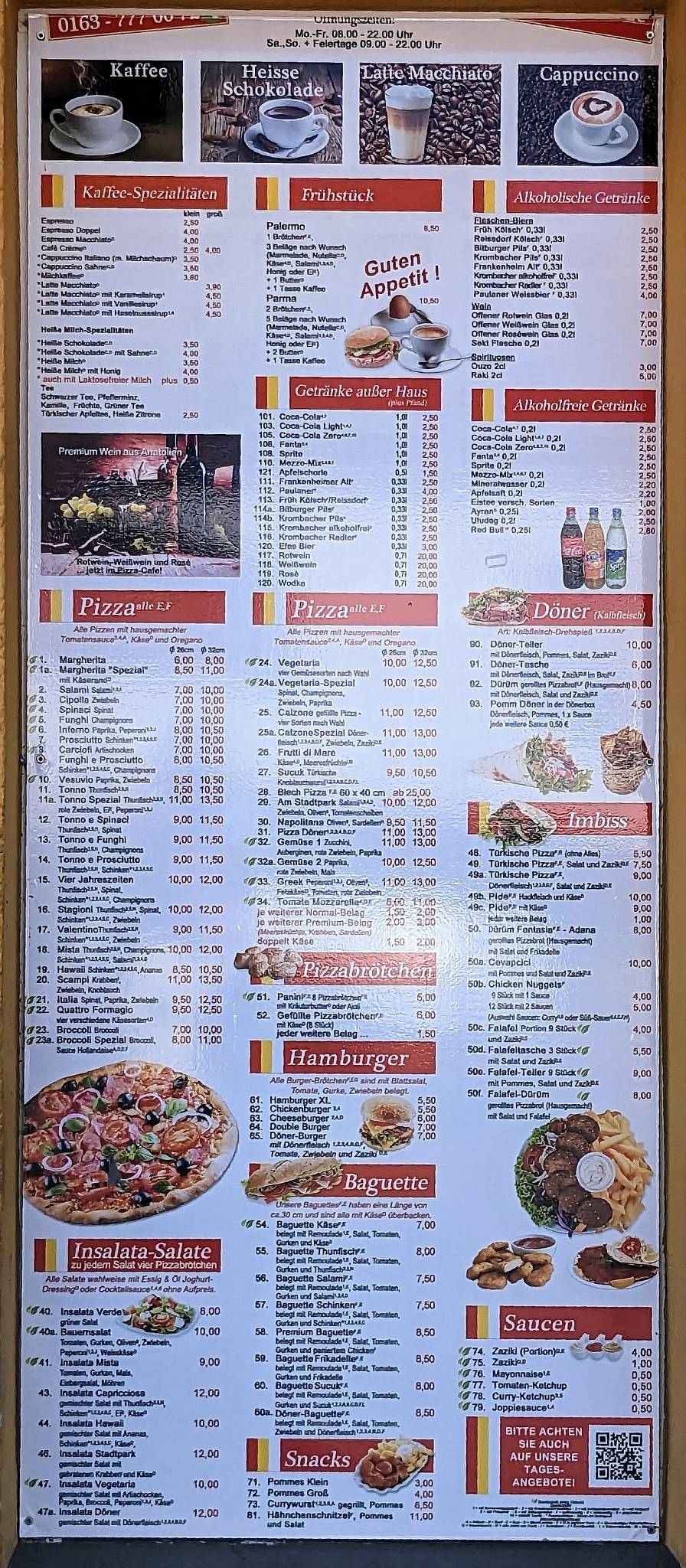 Speisekarte Von Pizza Cafe - Pavillon Am Stadtpark, Leichlingen (Rheinland)