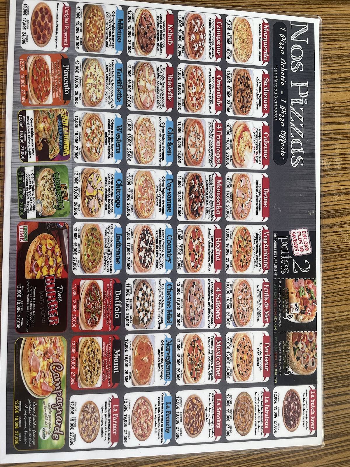 Menu de Pizza Time Perpignan