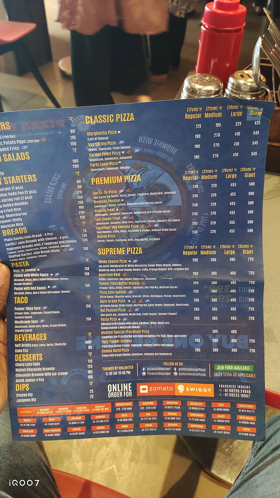 Pizza Zone Begumpet menu