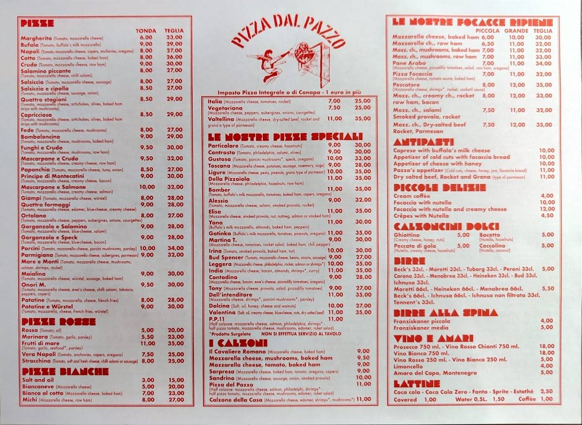 Menu di Pizza dal pazzo 