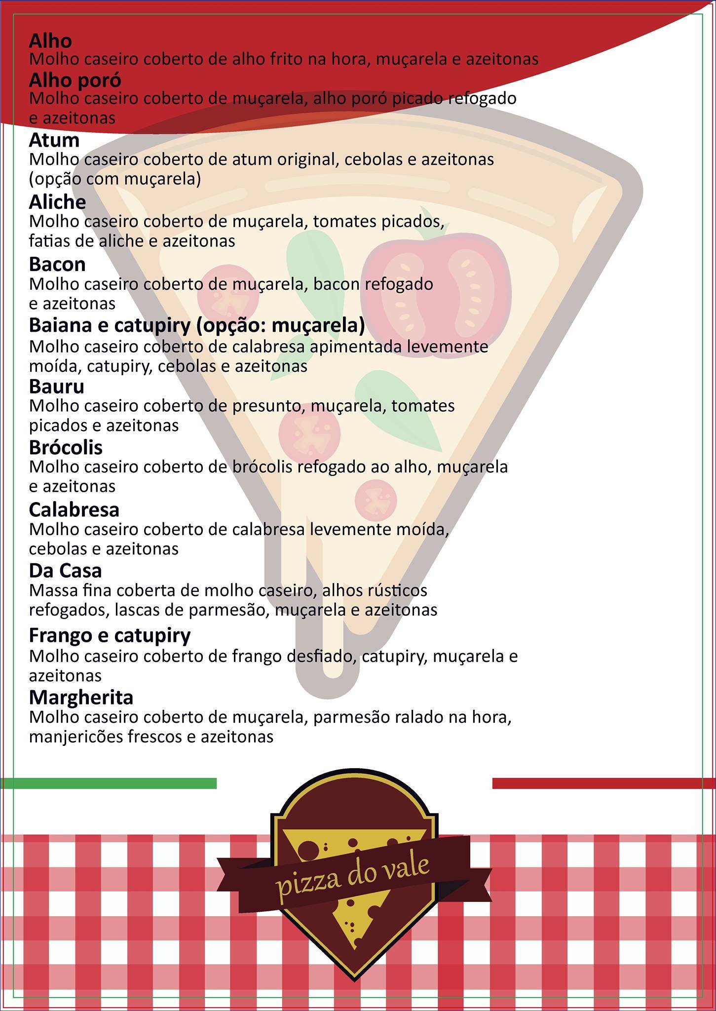 Pizza do Vale Tatuí SP cardápio