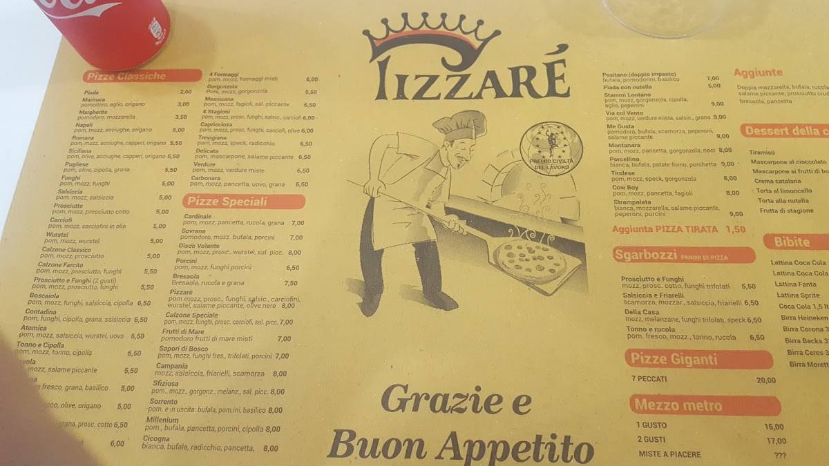 Menu di Pizzarè 