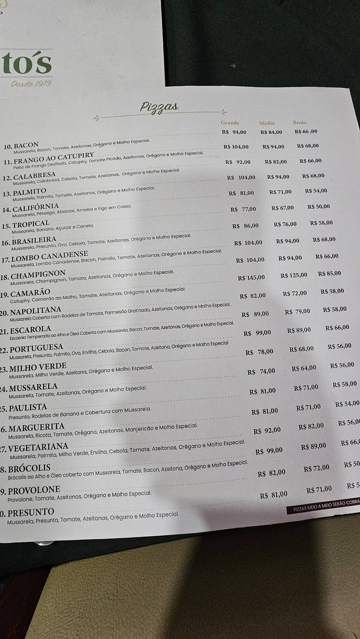 Pizzaria Augusto S cardápio