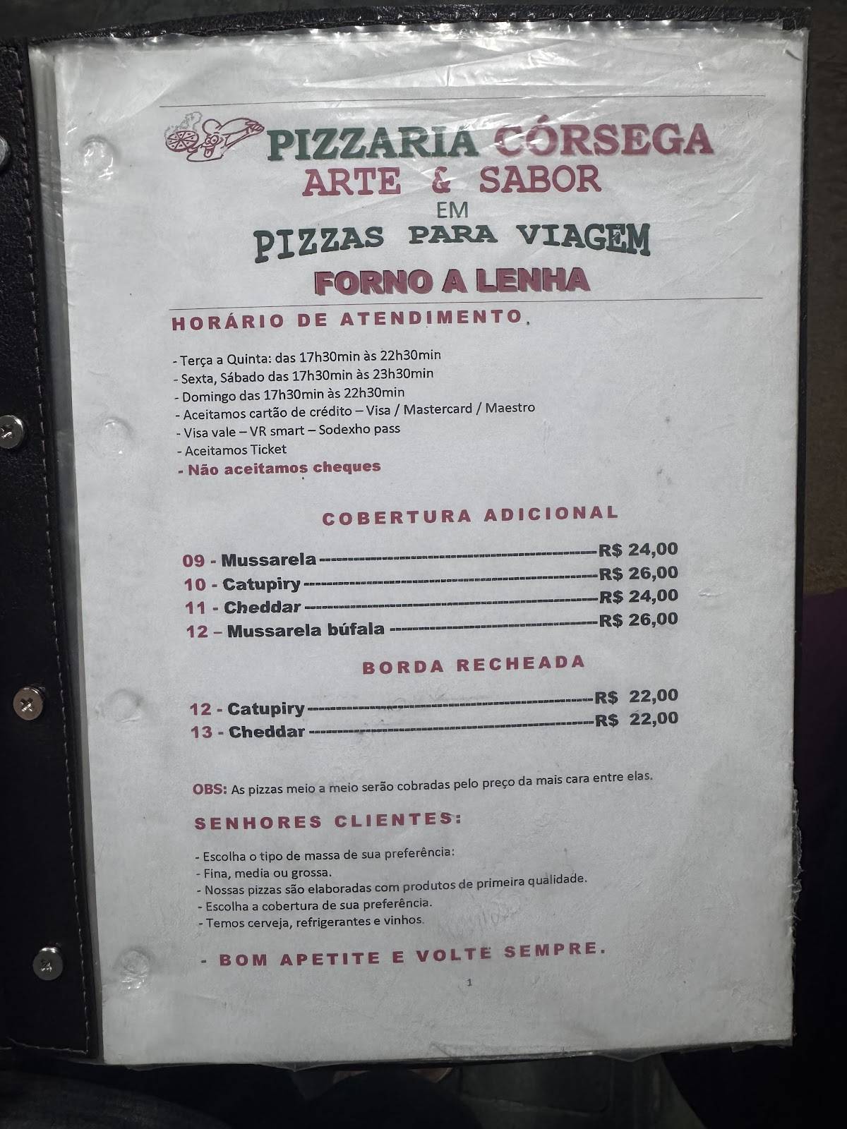 Pizzaria Corsega cardápio