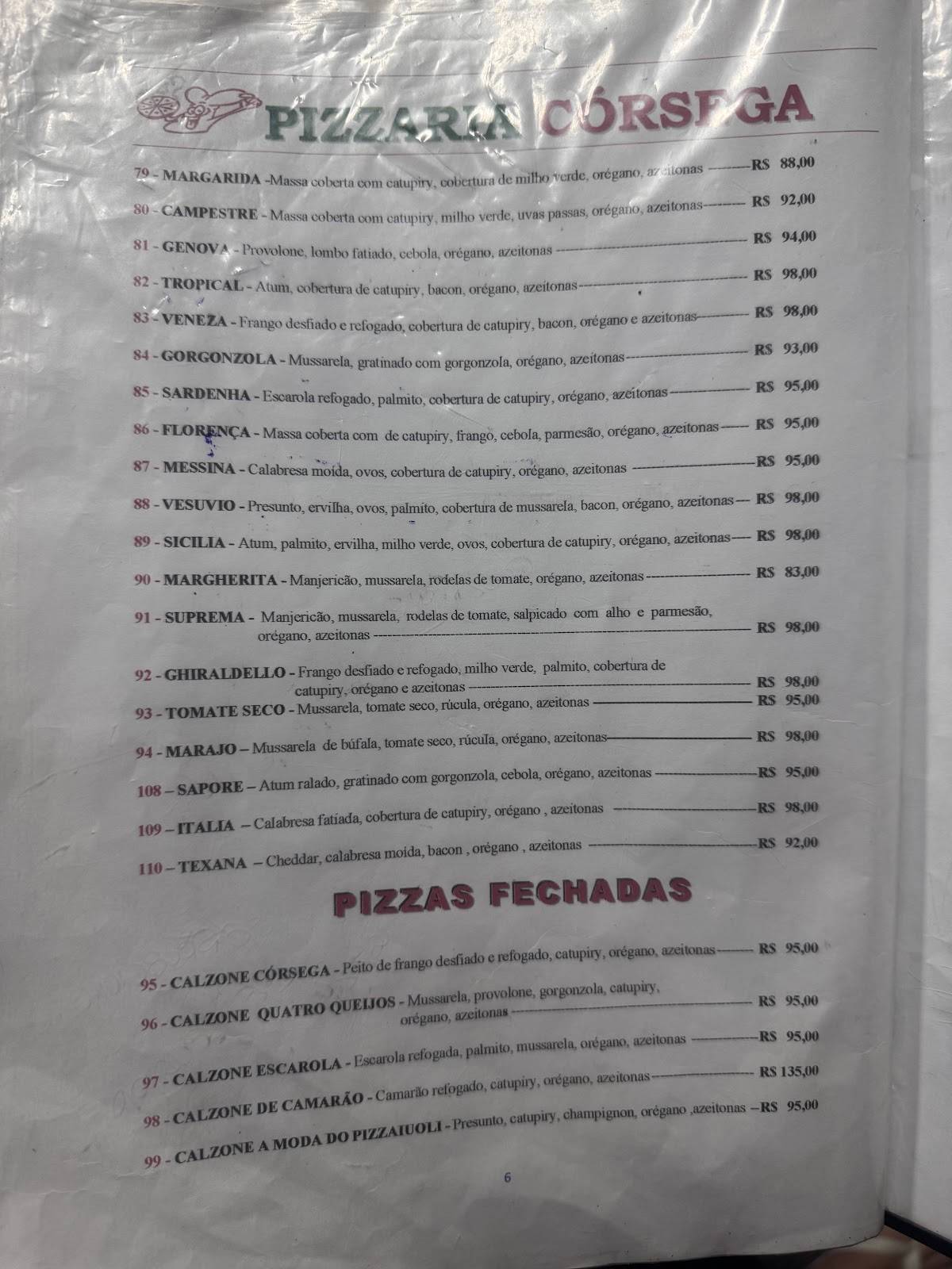 Pizzaria Corsega cardápio