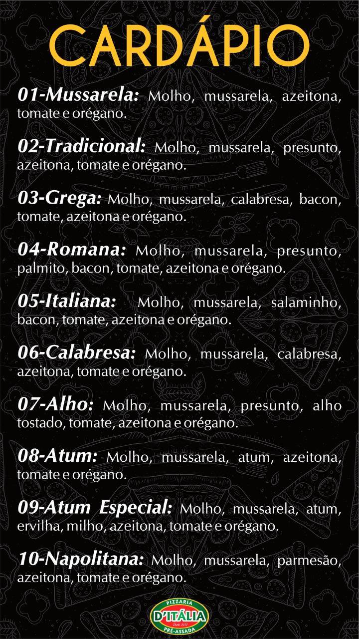 D'Italia pizzaria pré assada cardápio