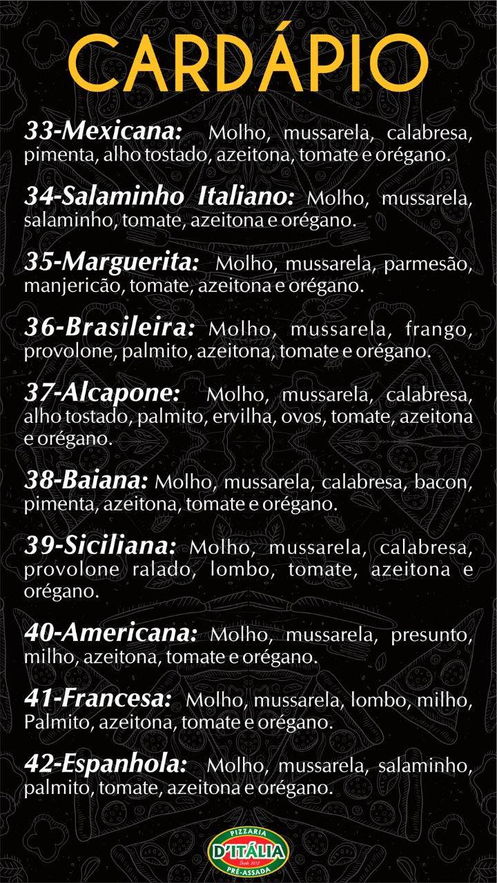 D'Italia pizzaria pré assada cardápio