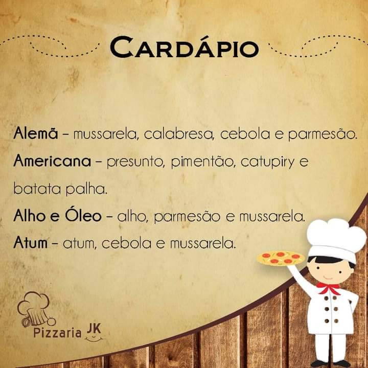 Pizzaria JK cardápio