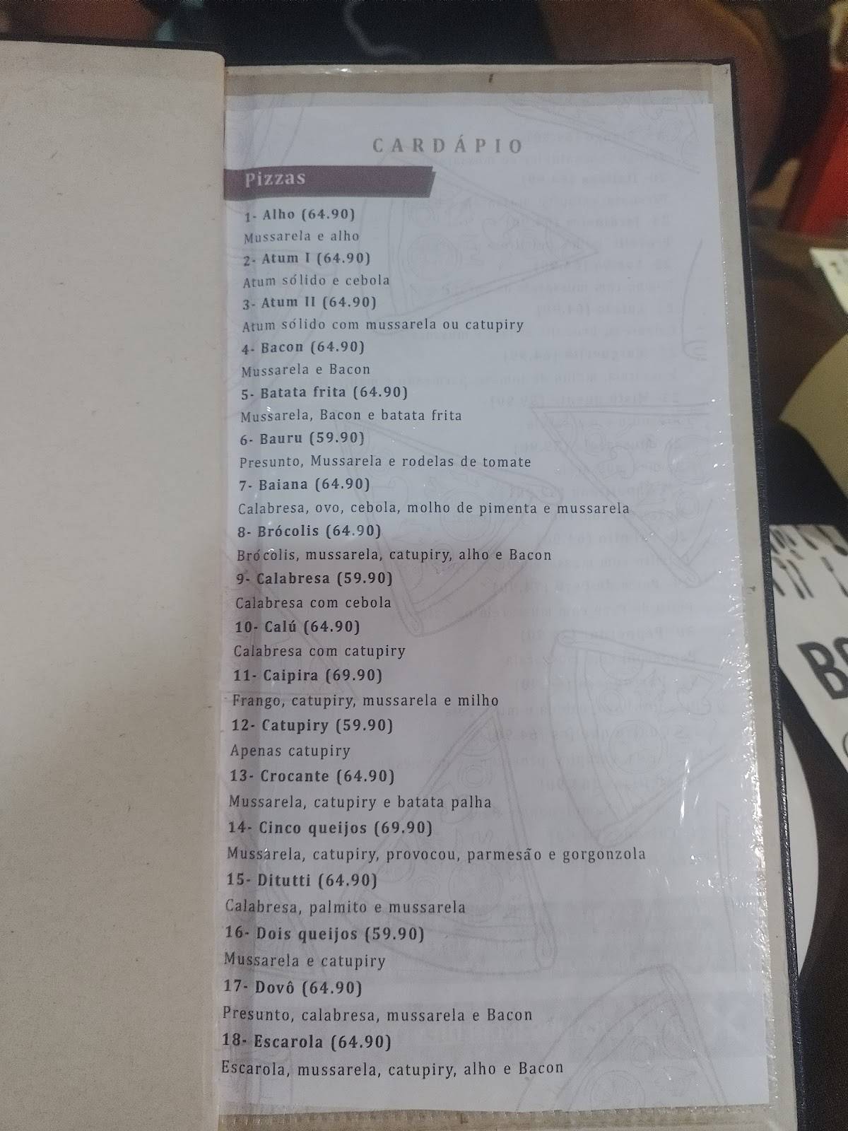 Pizzaria Locomotiva cardápio