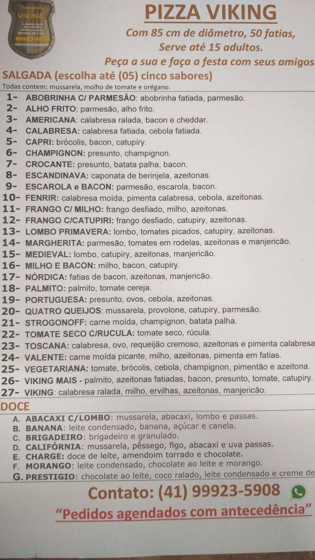 Pizzaria Viking cardápio