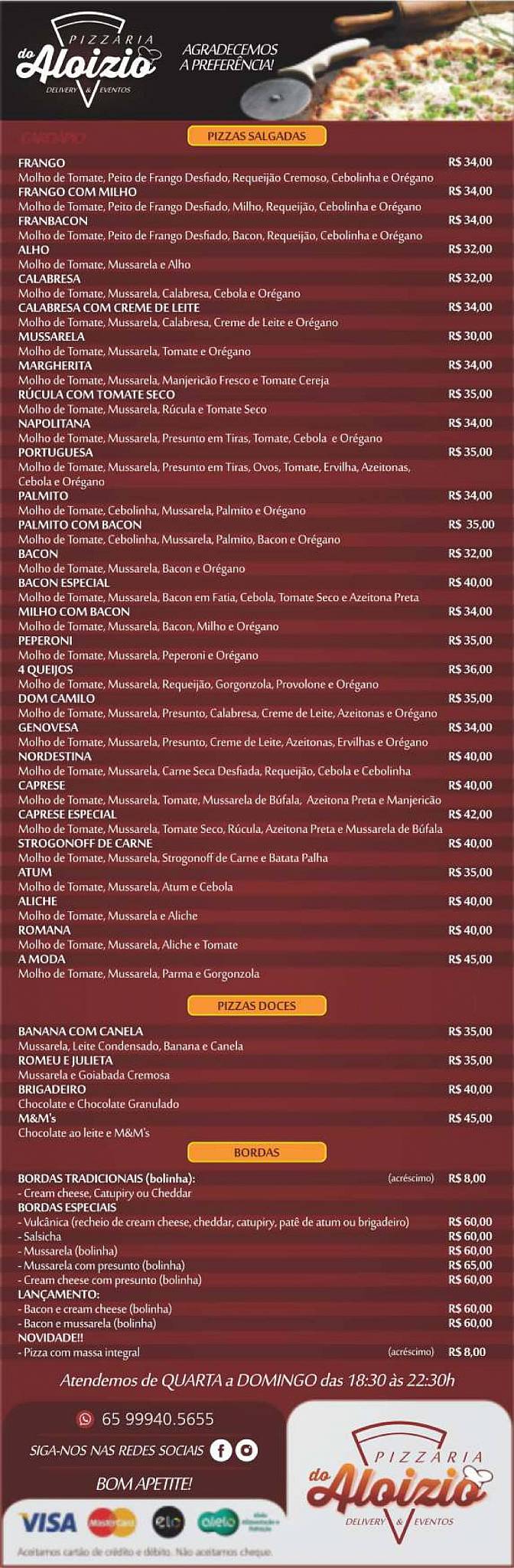 Pizzaria do Aloizio cardápio