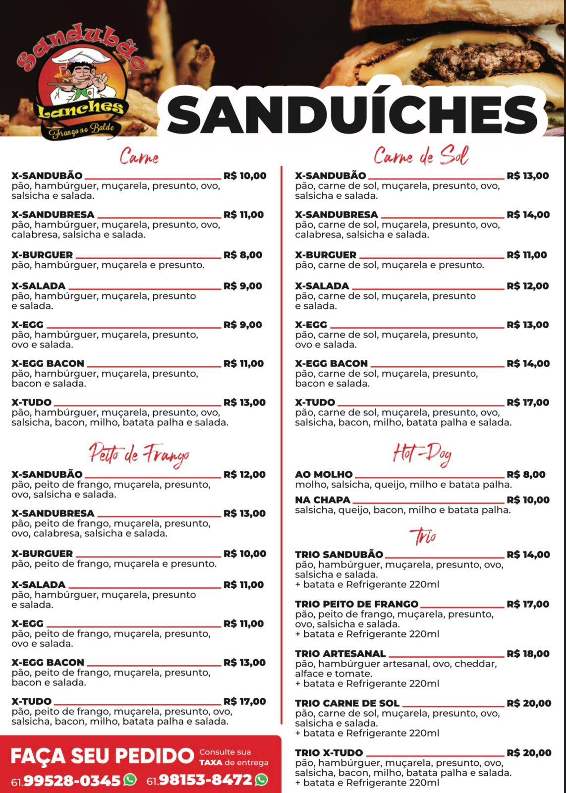 Pizzaria e Lanchonete Sandubão cardápio