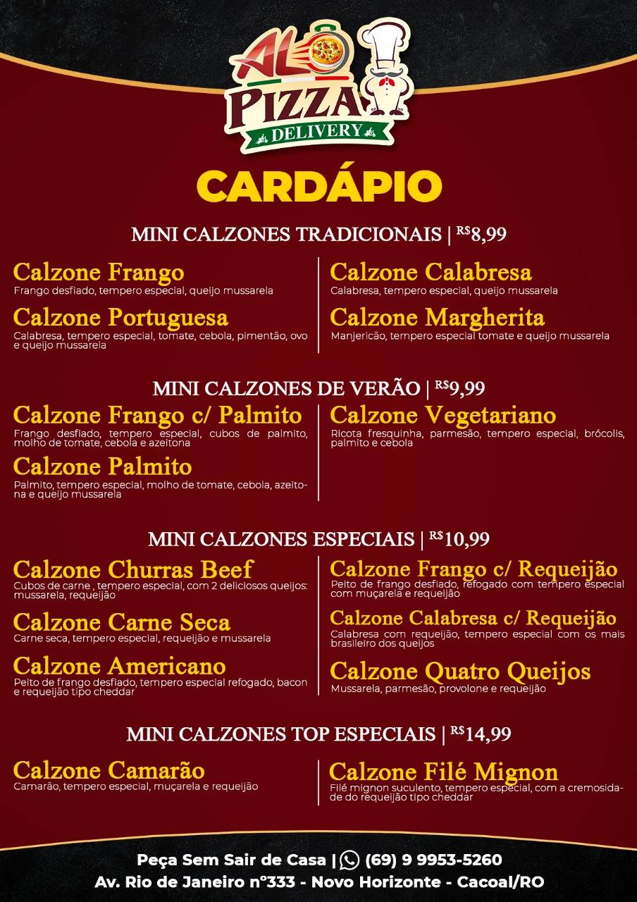 Alo pizza cardápio