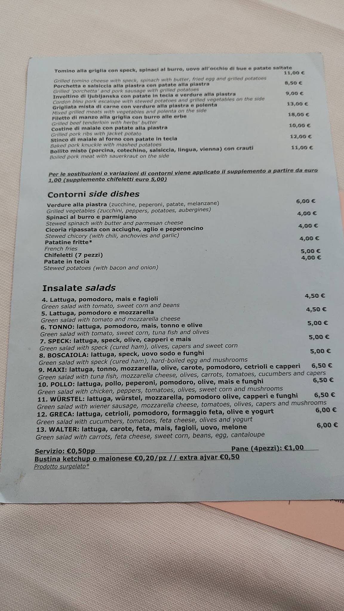 Menu di Trattoria Pizzeria Al Tiglio Pri Lipi 