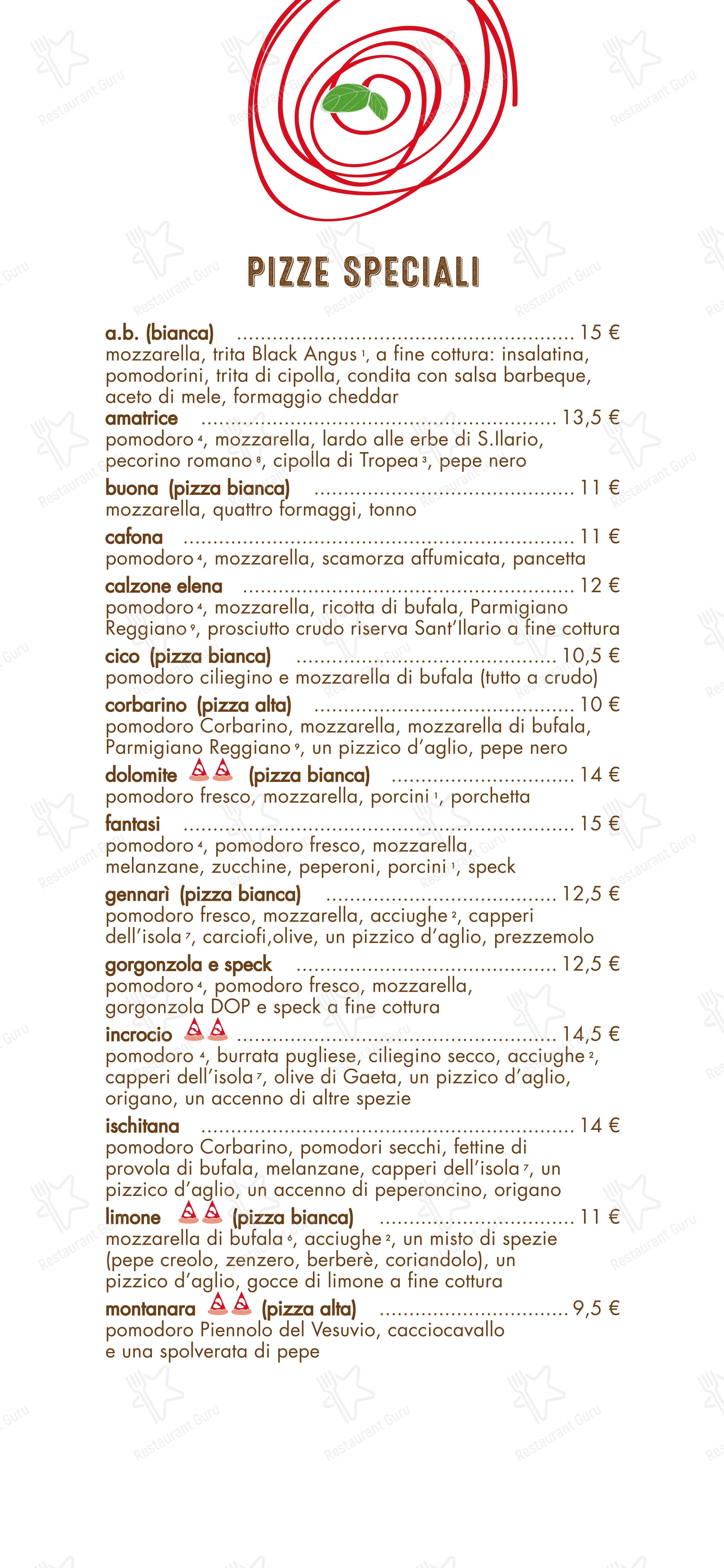 Menu per Pizzeria All'incrocio in Treviso