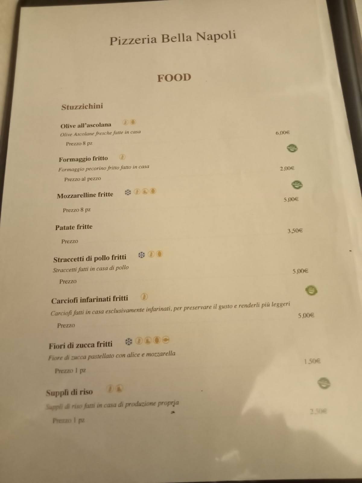 Menu di Pizzeria Bella Napoli Dal 1968