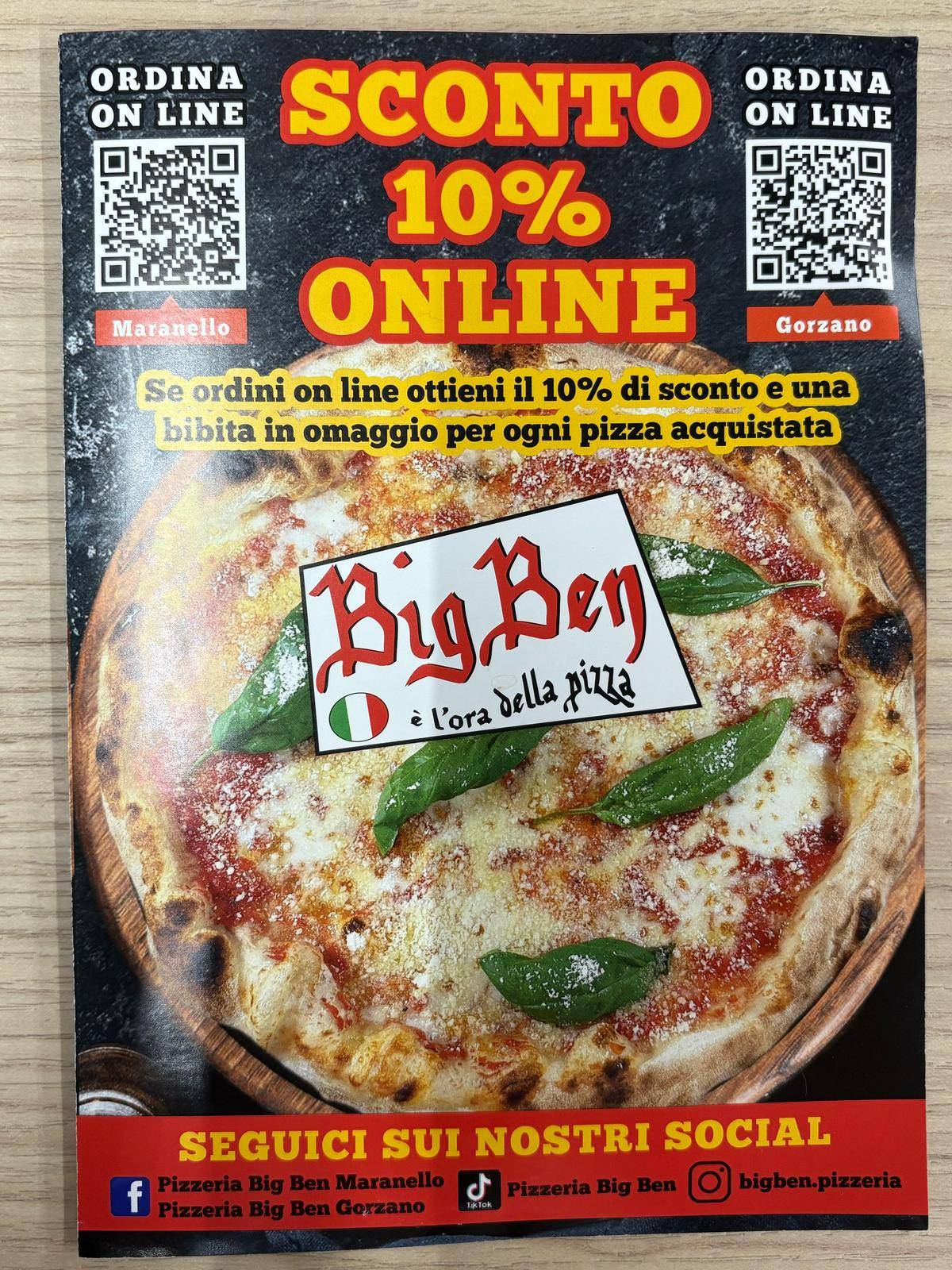 Menu di Pizzeria Big Ben gorzano 