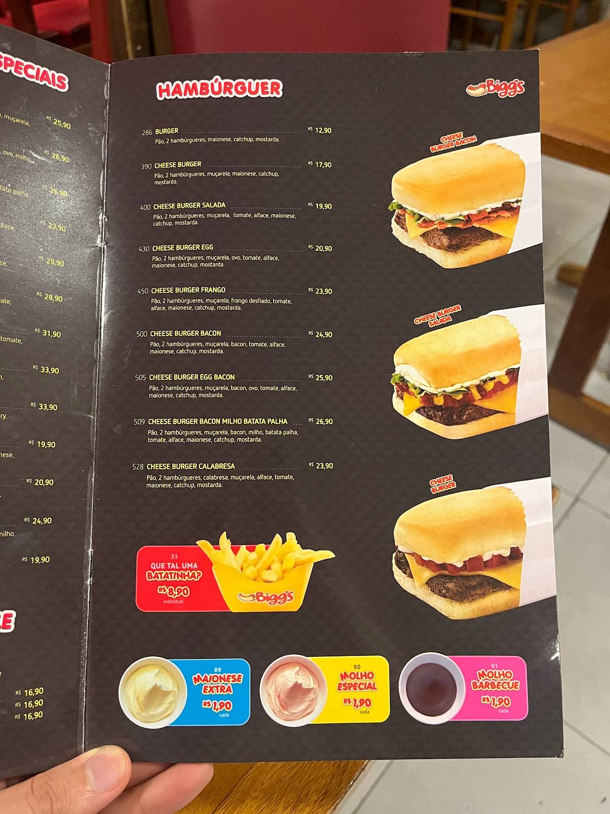 Biggs Lanches e Refeições - Av. Maringá - Aterro Igapó cardápio