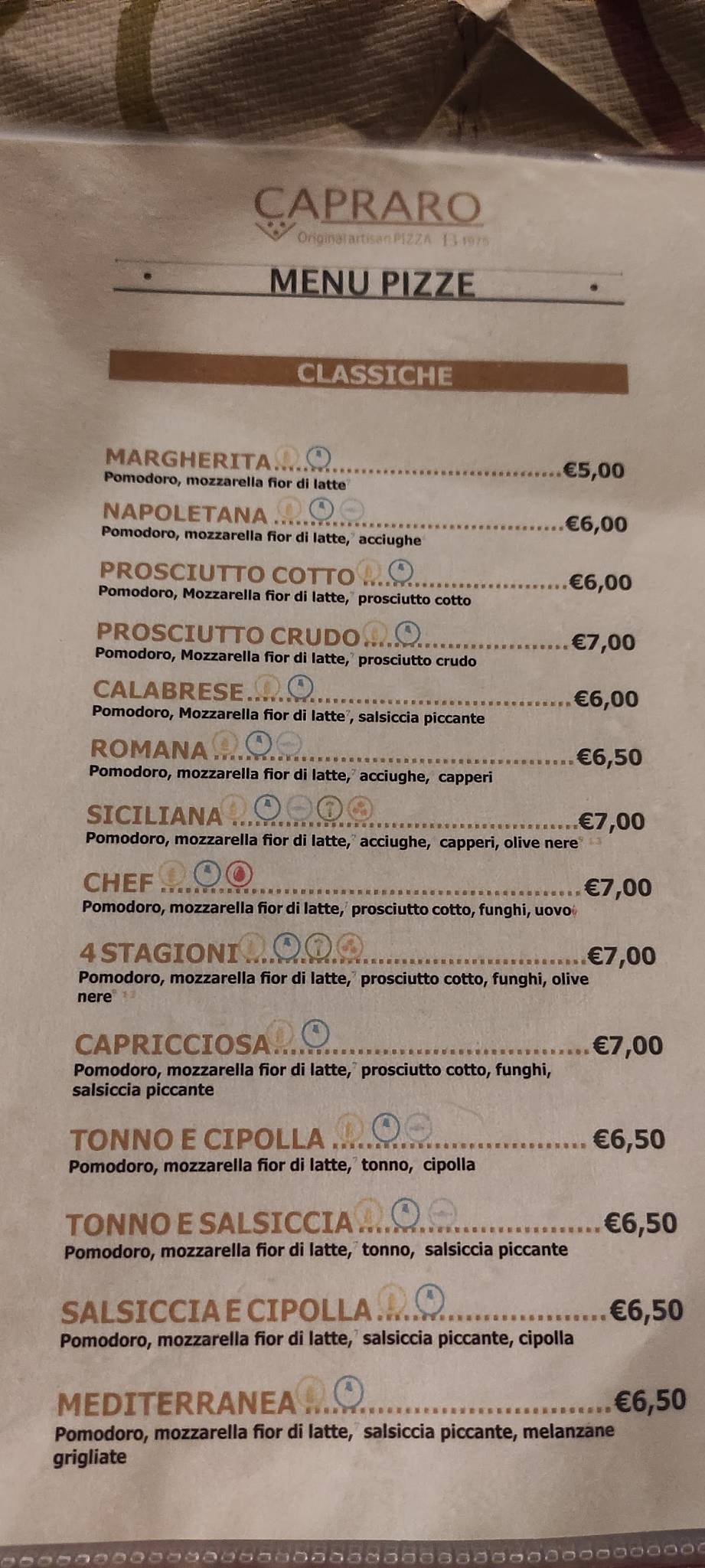 Menu de Pizzeria Capraro