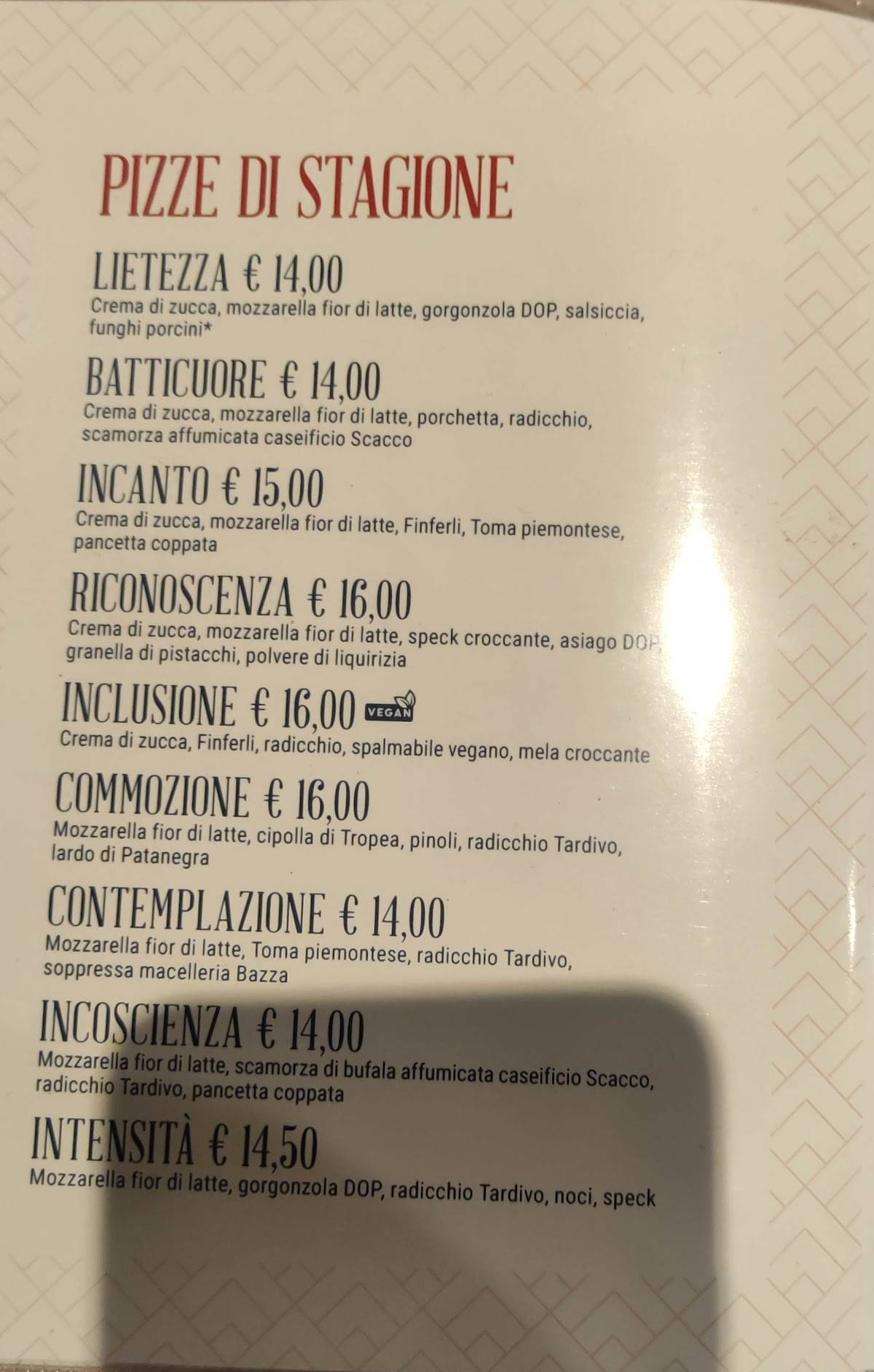 Menu di Pizzeria C'è o non C'è 